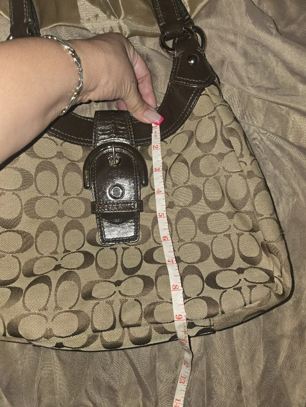 Coach Signature Canvas Hobo Bag in Khaki and Dark Brown